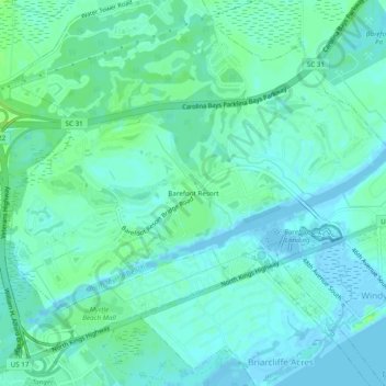 Topografische Karte Barefoot Resort, Höhe, Relief