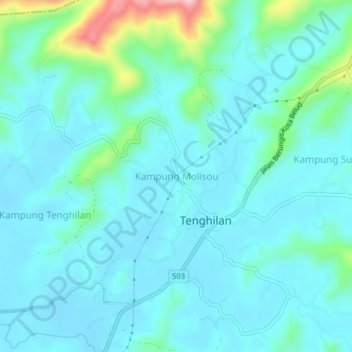 Topografische Karte Kampung Molisou, Höhe, Relief