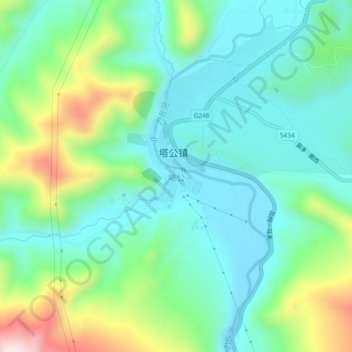 Topografische Karte 塔公, Höhe, Relief