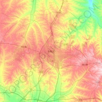 Topografische Karte 东胜区, Höhe, Relief