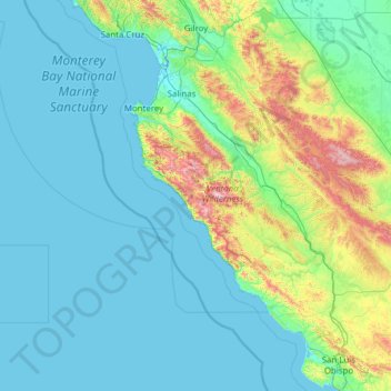 Topografische Karte Big Sur, Höhe, Relief