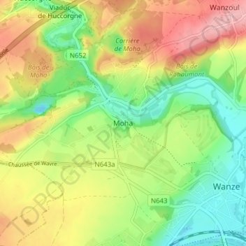 Topografische Karte Moha, Höhe, Relief