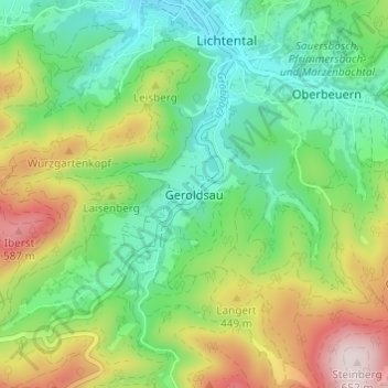 Topografische Karte Geroldsau, Höhe, Relief