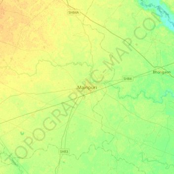 Topografische Karte Mainpuri, Höhe, Relief