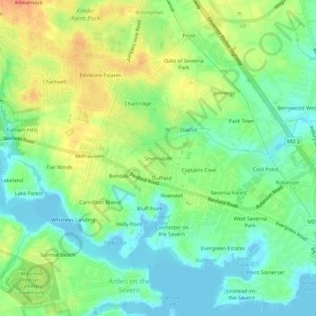 Topografische Karte Severndale, Höhe, Relief