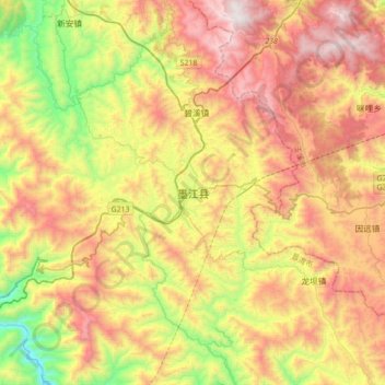 Topografische Karte 墨江县, Höhe, Relief