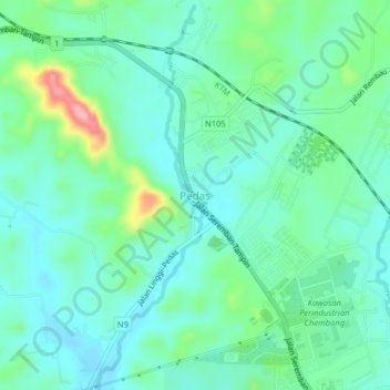 Topografische Karte Pedas, Höhe, Relief