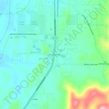 Topografische Karte Bonny Brook, Höhe, Relief