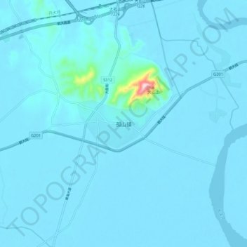 Topografische Karte 孤山镇, Höhe, Relief