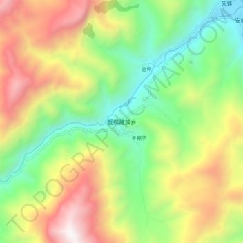 Topografische Karte 蟹螺藏族乡, Höhe, Relief