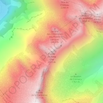 Topografische Karte Pointe de Bella Cha, Höhe, Relief