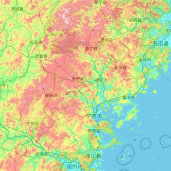 Topografische Karte 宁德市, Höhe, Relief