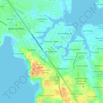 Topografische Karte Windrush Farm, Höhe, Relief