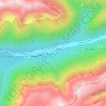 Topografische Karte Maruia Springs, Höhe, Relief