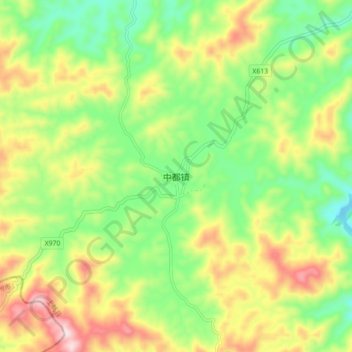Topografische Karte 中都镇, Höhe, Relief