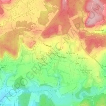 Topografische Karte Raithaslach, Höhe, Relief