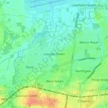 Topografische Karte Langley Green, Höhe, Relief