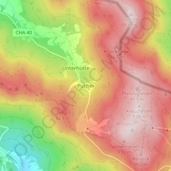 Topografische Karte Pucher, Höhe, Relief