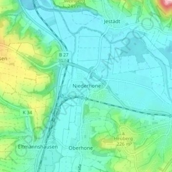 Topografische Karte Niederhone, Höhe, Relief