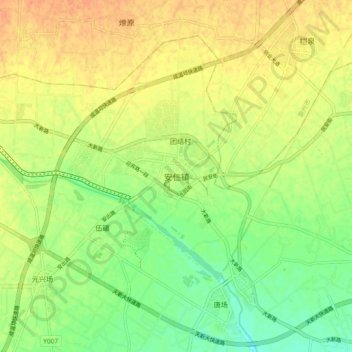 Topografische Karte 安仁镇, Höhe, Relief