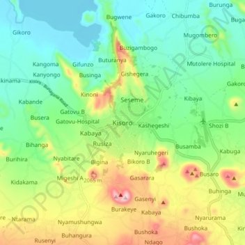Topografische Karte Kisoro, Höhe, Relief