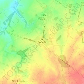 Topografische Karte Forville, Höhe, Relief