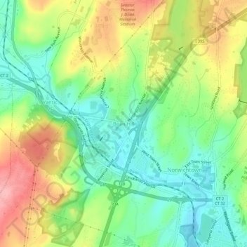 Topografische Karte Bean Hill, Höhe, Relief