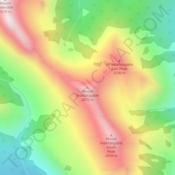 Topografische Karte Mount Indefatigable, Höhe, Relief