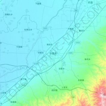 Topografische Karte 平遥县, Höhe, Relief