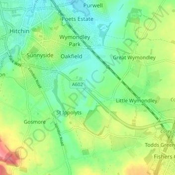 Topografische Karte Ashbrook, Höhe, Relief