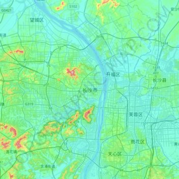 Topografische Karte 长沙市, Höhe, Relief