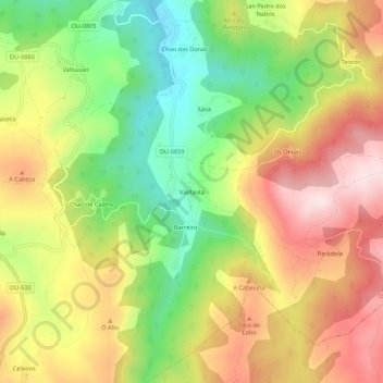 Topografische Karte Valdanta, Höhe, Relief