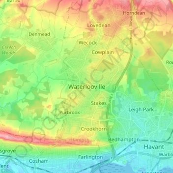 Topografische Karte Waterlooville, Höhe, Relief