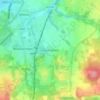 Topografische Karte Enton Green, Höhe, Relief