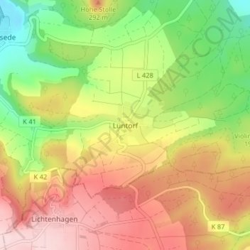 Topografische Karte Lüntorf, Höhe, Relief
