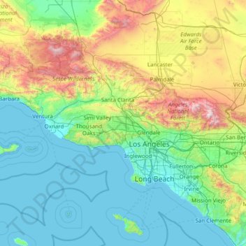 Topografische Karte San Fernando Valley, Höhe, Relief