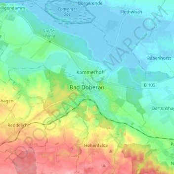 Topografische Karte Bad Doberan, Höhe, Relief