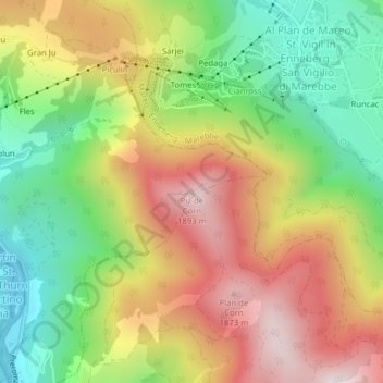 Topografische Karte Karspitze, Höhe, Relief