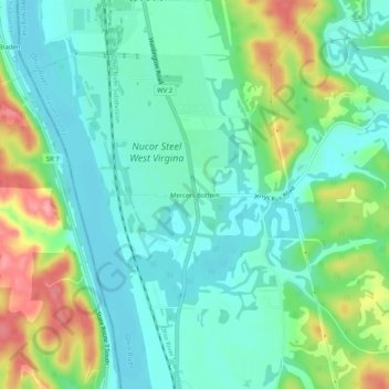 Topografische Karte Mercers Bottom, Höhe, Relief
