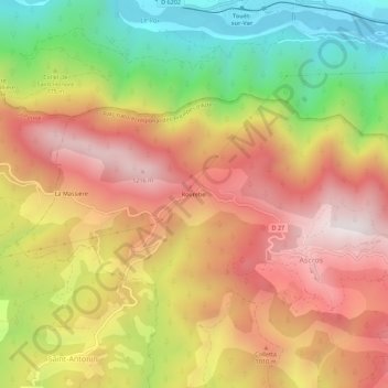 Topografische Karte Rourebel, Höhe, Relief