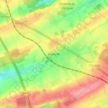 Topografische Karte Assesse, Höhe, Relief