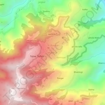 Topografische Karte Moldhar, Höhe, Relief