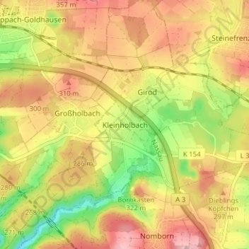 Topografische Karte Kleinholbach, Höhe, Relief