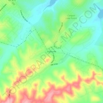 Topografische Karte Startzville, Höhe, Relief