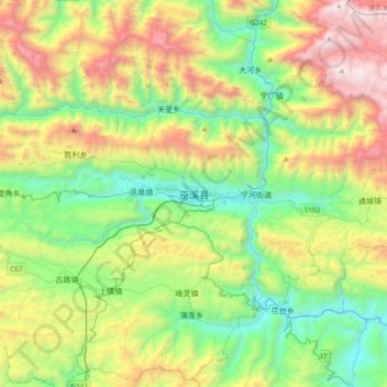 Topografische Karte 巫溪县, Höhe, Relief