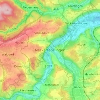 Topografische Karte Neckartenzlingen, Höhe, Relief