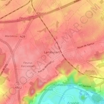 Topografische Karte Lambusart, Höhe, Relief