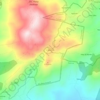 Topografische Karte A Martiñá, Höhe, Relief