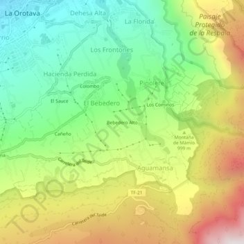 Topografische Karte Bebedero Alto, Höhe, Relief