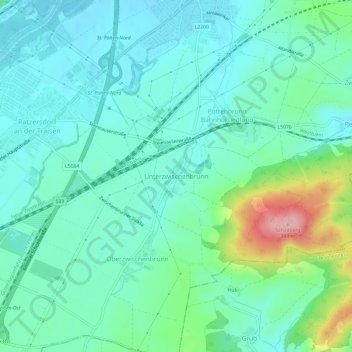 Topografische Karte Unterzwischenbrunn, Höhe, Relief